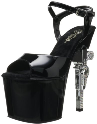 Pleaser Damen Revolver-709 Sandale mit Knöchelriemen, Schwarz/Schwarz, 35 EU