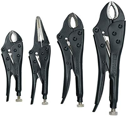 4pc Locking Grip Plier Set Mole Grips Pliers Curved + Straight Jaws