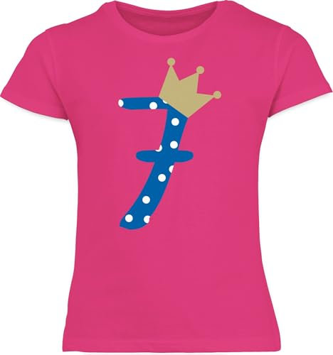 T-Shirt Mädchen - 7. Geburtstag - Sieben Krone Junge Siebter - 116 (5/6 Jahre) - Fuchsia - geburtstagsshirt 7 Jahre Tshirt 7.Geburtstag Shirt Kindergeburtstag t-Shirts 7.Geburtstags Kindershirt
