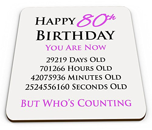 Happy 80th Birthday You are Now Days Hours Minutes Seconds Old Novelty Glossy Mug Coaster - Pink
