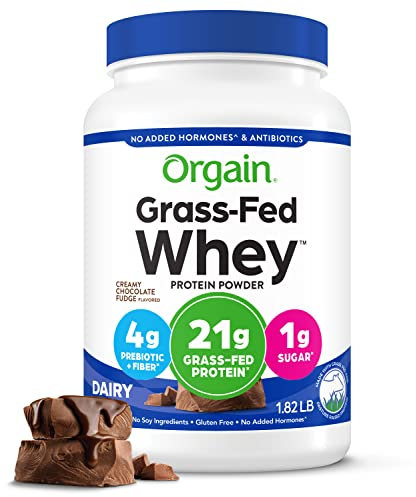 Orgain 21g Grass-Fed Whey Protein Powder, 5g BCAAs, Chocolate, 1.82lb