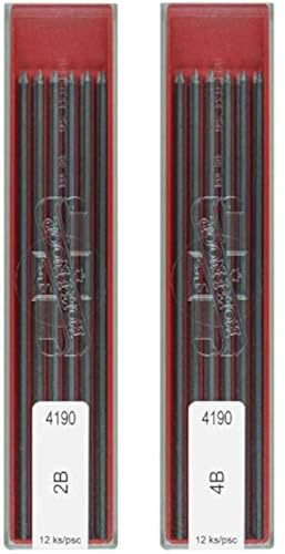 Koh-I-Noor Lot de 24 mines 2B et 4B pour porte-mines en graphite de 2 mm pour dessin technique et dessin