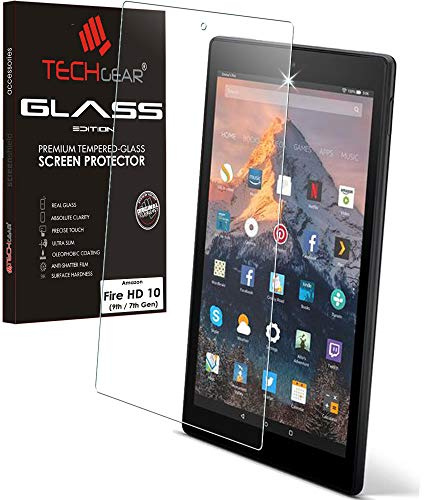 TECHGEAR GLASS Edition fits PREVIOUS Amazon Fire HD 10 2019 (7th / 9th Generation, 2019/2017) Genuine Tempered Glass Screen Protector Guard Cover Compatible with Amazon Fire HD 10 2019/2017