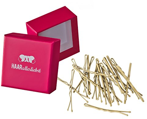 HAARallerliebst 24 Haarnadeln MORE GRIP - 5 cm Bobby Pins beige für blondes Haar - kein Verrutschen– Haarklemmen Damen & Hair Pins in pinker Box - Perfekte Haarnadel für Styling & Halt