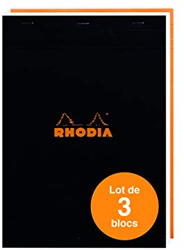 Rhodia 182019AMZC - Set mit 3 Notizblöcken N°18 DIN A4 (21x29,7 cm), kopfseitig geheftet, 80 Blatt mikroperforiert, kariert, Clairefontaine Papier weiß 80g, Cover sortiert, 3 Stück
