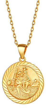 Silvora Oro Monedas Preciosas San Cristobal Medalla y Collar Plata de Ley para Hombres Mujeres
