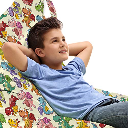 ABAKUHAUS Drachen Unicorn Toy Bag Lounger Stuhl, Dumme Fee Feuerdrachen, Hochleistungskuscheltieraufbewahrung mit Griff, Mehrfarbig