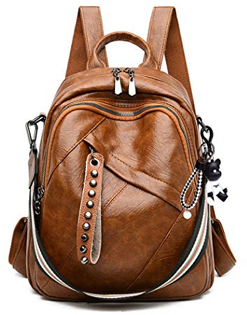 BUKESIYI Damen Tasche Rucksack Handtasche Frauen backpack Klein Anti Diebstahl Schulrucksack Laptop Weekender PU Leder DE78196 Braun