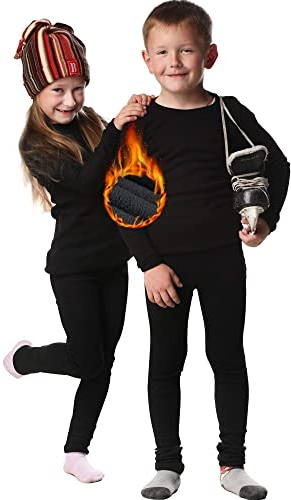 HOPLYNN - Thermounterwäsche Set für Kinder Funktionsunterwäsche Skiunterwäsche Jungen Atmungsaktiv Thermo Unterwäsche Warme Fussball Ski Mit Fleecer Schwarz S