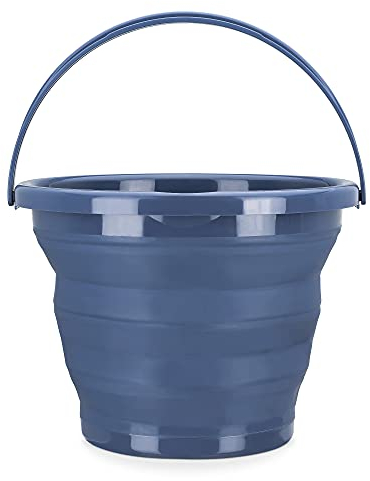 Navaris Cubo Plegable para Camping - Balde de Agua de 10 L con asa para Fregar Lavar Limpieza - Barreño Flexible para Viaje Playa Pesca - Gris Oscuro