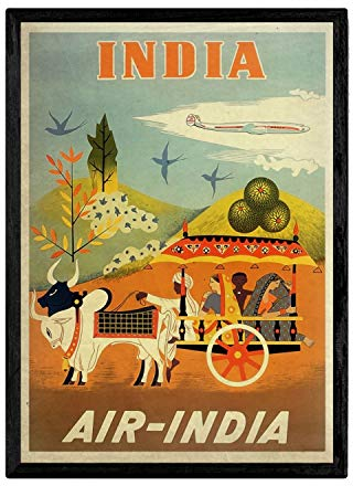 Nacnic Vintage Poster Air-India. Blätter für Interieur mit klassischen und antiken Werbebildern zu dekorieren. Gemälde Retro-Dekor. A4-Format