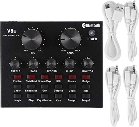 Multifonction V8s Live Carte Son Réverbération Son Gain Vocal -12DB-35DB Prend en jusqu'à 48K 16 Bits pour l'enregistrement de Musique Chant karaoké