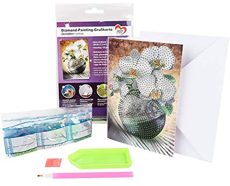 Ideen mit Herz Diamond-Painting-Grußkarte | Din B6 (11,5 x 16,5 cm) | 370 g/m² | inkl. Umschlag & Werkzeug (Orchideen)