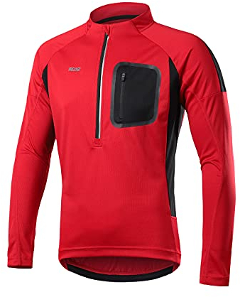 ARSUXEO Herren Fahrradtrikot, Lange Ärmel, Mountainbike-Hemd, 4 Taschen, Radsport-Trikots & -Shirts für Herren 6032 Rot L