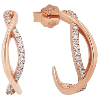 Amor Creolen 925 Sterling Silber Damen Ohrschmuck, mit Zirkonia synth., 1,8 cm, Roséfarben, Kommt in Schmuck Geschenk Box, 2022489