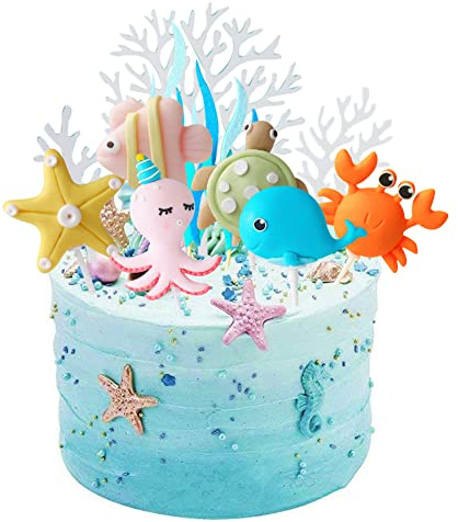 11Pcs Ozean kuchendekoration,Krabben kuchendekoration,Oktopus Meeresschildkröte Cake Decoration, Babyparty-Kuchen-Dekorationen für Geburtstagsparty-Dekor