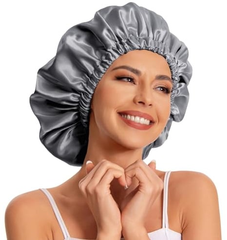 Edoneery Gorro de Pelo Satinado para Mujer, Seda, Gorro de Dormir para Cabello Natural