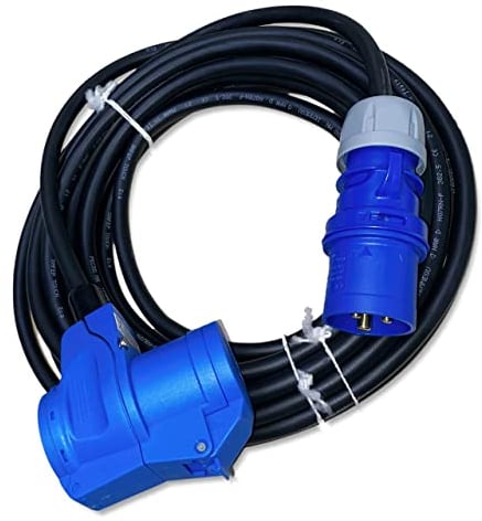 Cavo di prolunga CEE ad angolo su spina CEE, 10 metri, IP44, 230 V/16 A, 3 poli, 2,5 mm², per campeggio, barca, camper, camper, cavo