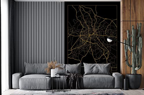 Selbstklebend Tapete Wandpapier Wandaufkleber Fototapete Tapeten Wanddeko 145x220 cm Karte - Berlin - Schwarz - Gold