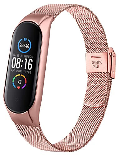 AK Cinturino Compatibile con Xiaomi Mi Band 6 Braccialetto/Xiaomi Mi Band 5 Cinturino Regolabile in Acciaio Inox Metallo Cinturino di Ricambio per Xiaomi Mi Band 5/Mi Band 6