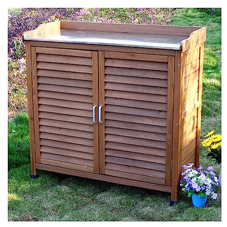 Gartenschrank Aus Holz Für Den Außenbereich – Sonnen- Und Wasserdichtes Schuhregal Für Garten, Balkon, Gang – Geräumiger Und Langlebiger Werkzeugschrank (Color : Brown-B)
