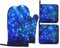 Ofenhandschuhe und Topflappen 4er Set Grillhandschuhe Blau Glänzende Sterne Rutschfeste Ofenhandschuhe Hoch Hitzebeständige Kochhandschuhe für Küche Backen Kochen Unisex Einheitsgröße