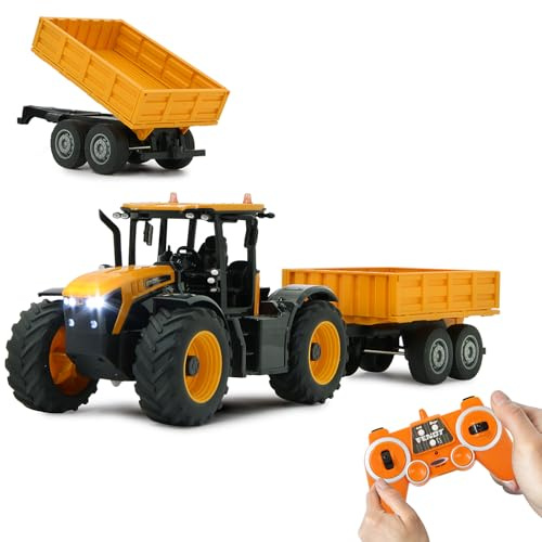 JAMARA 405305 JCB Fastrac Traktor mit Kippanhänger 1:24 2,4GHz - 2 Radantrieb, Profilierte Gummireifen, LED Licht, Landwirtschaft