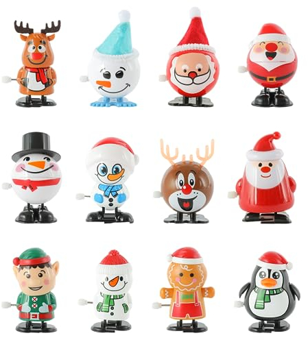 EDWINENE Weihnachts-Aufziehspielzeug für Kinder&Erwachsene-12 Stück Uhrwerk Lauf- und Springspielzeug für Weihnachtsstrümpfe und Geschenktütenfüller (12)