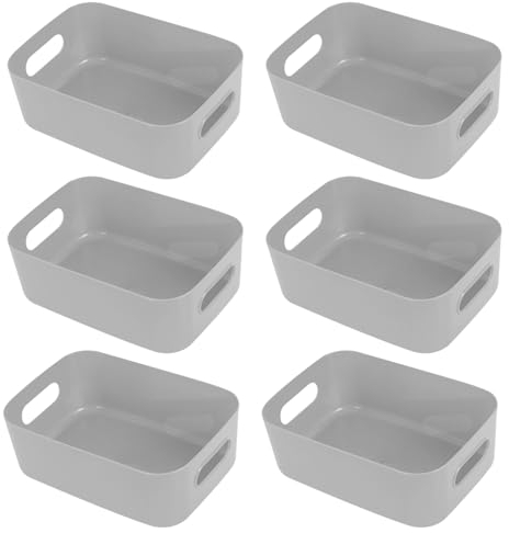Hwtcjx 6er Set Aufbewahrungsbox Kunststoff Klein, Aufbewahrungskorb mit Griffen, Küchenschrank Organizer Box Körbe Aufbewahrung Kunststoffbox für Badezimmer Regal Kunststoffbox, 21x14x7cm (Grau)