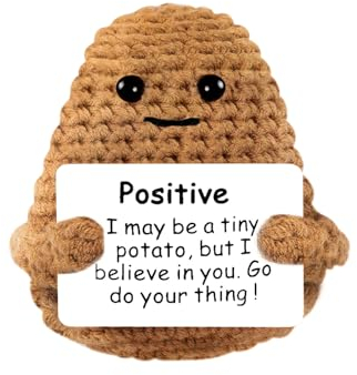 Aolso Lustige Positive Kartoffel, Gestrickte Kartoffelpuppe mit Positive Karten, Kreative Kartoffel Puppe, Mini-Plüsch Potato Puppe, Viel Glück Geschenke, Motivationsgeschenke (L-Braun)