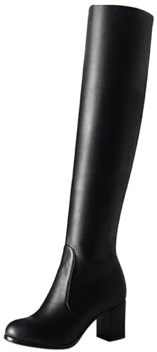 Joliss Donna Warm Inverno Stivali Alti Tacco a Blocco Stivali Al Polpaccio Senza Chiusura Punta Rotonda Stivali Sopra Il Ginocchio Nero/Rl Numero 32 EU