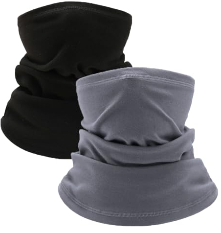 EUPSIIU 2 Pièces Cache-Cou Enfants, Cache-Cou Tubulaire Thermique, Cache-Cou Polaire Coupe-vent, pour Les Enfant Snood Fille Garçon Sports de Plein Air de Ski, Course à Pied Taille Unique (Gris, Noir)