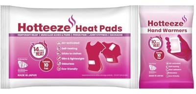 Hotteeze Heat Pads & Hand Warmers Bundle, Pain Relief for Sore Muscles, Menstrual Cramps, Period Heat Therapy Patches, Air-Activated Warmers for Instant Relief - 2 Packs(10 Heat Pads, 10 Hand Warmers)