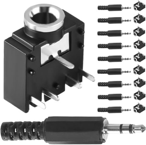 DAOKAI 10PCS 3.5mm 5 Pins DIP PCB Mount Socket PJ-307 Stereo Jack Socket Headphone Stereo Audio Jack Connector for MP3 with 10PCS 3.5mm TRS Male Plug Connector