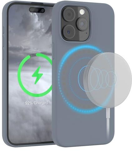 EAZY CASE - Silikonhülle kompatibel mit iPhone 15 Pro Max Hülle mit Qi Charging Silikon Case weich stoßfeste Handyhülle Schutzhülle Kameraschutz Dünn Schutz Cover TPU Bumper in Stahl Blau