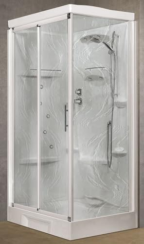 Novellini New Holiday 2P+F Hammam 120 x 80 cm Cabine de douche multifonction ouverture coulissante mitigeur thermostatique verre Aqua profil blanc réversible hydromassage sauna étagères hauteur 225,5