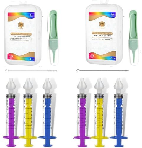 Seringue Nasale Bebe Mouche Bébé 10ml | Kit 6 Seringues + 6 Embouts Silicone + 2 Cure Nez + 2 Brosse De Nettoyage | Sans BPA Soin Nasal Rincage Pipette Serum Physiologique