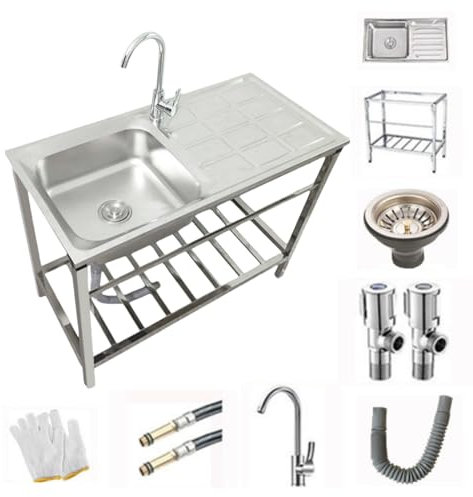 ORNDYDM Fregadero con Patas Acero,Mueble Fregadero,Fregadero Exterior Jardin,Fregadero Exterior,Cocina Exterior,Mueble Fregadero Cocina,Fregadero De Acero Inoxidable,Cocina Exterior Jardin