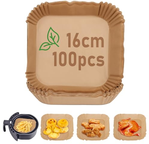 JOPHEK Backpapier für Heißluftfritteuse, 100 Pieces 16cm Airfryer Baking Paper Heißluftfritteuse Backpapier Backpapier, Heißluftfritteuse Zubehör Papier für Heißluftfritteuse(16cm)