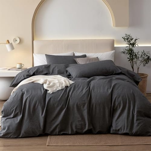 Gezu Bettwäsche 135x200cm Baumwolle Grau Dunkelgrau 4 Teilig Baumwolle Einzelbett Uni Bettwäsche Set Weiche ÖkoTex Zertifiziert für Allergiker und Kissenbezüge 80x80cm mit Reissverschluss
