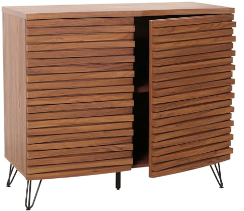 Mendler Kommode HWC-M49, Schrank Sideboard Highboard, 3D-Design Staufächer, MDF Metall 85x95x45cm - Walnuss-Optik