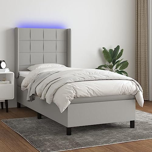 THOYTOUI Boxspringbett, Tagesbett Seniorenbett Bettstütze Betten Geeignet für Schlafzimmer Aufenthaltsraum Gästezimmer Hotel mit Matratze & LED Hellgrau 90x200 cm Stoff