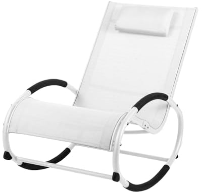 SVITA EIBY Schaukelstuhl Schaukelsessel Outdoor mit Kopfstütze Armlehne Weiß