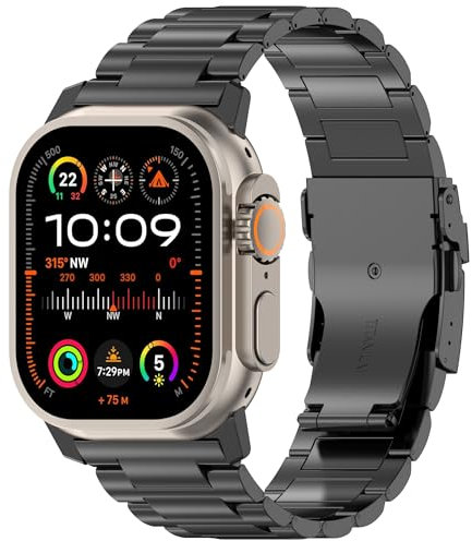 BURINGEE Cinturino in 100% puro titanio per Apple Watch Ultra 2/Ultra, Apple Watch Serie 9 8 7 6 5 4 Cinturino da uomo 49 mm 45 mm 44 mm 42 mm nero