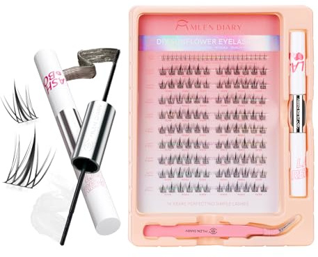 Mlen Diary Wimpern Extensions, 132pcs 9-12mm Falsche Wimpern mit Lash Bond und Seal Remover, Pinzette, Individuelle D Curl Manga Cluster Wimpern, Natürliches Aussehen DIY Wimpernverlängerung Kit
