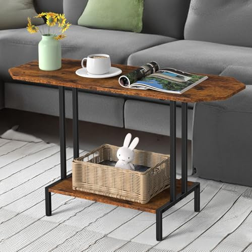 NOVIMANGO Rustic Coffee Table 2-Tier Wood Tea Table Coffee Tables for Living Room Industrial Rectangle Coffee Table for Large or Small Spaces Center Table with Storage Shelf, Brown