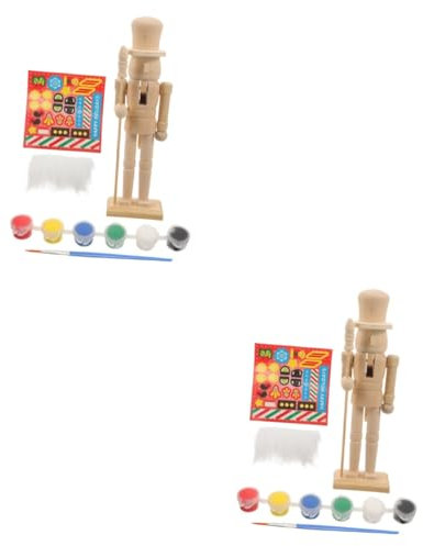 NUOBESTY 2 Sets Puppet Man Drawing DIY Blank Puppets Paintable Nutcracker Figures Nutcracker Soldier Ornament Nutcracker Painting Kit Blank Nutcracker Puppet Xmas Party Supply Wooden