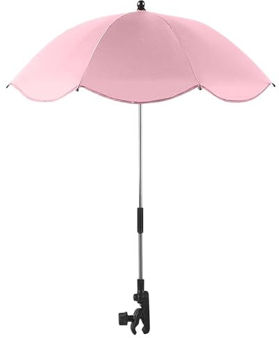 Generisch Kinderwagen Sonnenschirm, Kinderwagen Sonnenschirm Mit Klemme, Silberkleber Sonnenschirm, Mit Einem Regenschirmgriff & Klemme Clip On Sonnenschirm für Kinderwagen und Buggy (Pink)