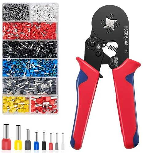 Pinza Crimpatrice Capicorda 1800 Pezzi 0.25-10mm² AWG23-7 Pinza per Terminali a Bussola con Regolazione Automatica Capicorda Terminali per Elettricisti