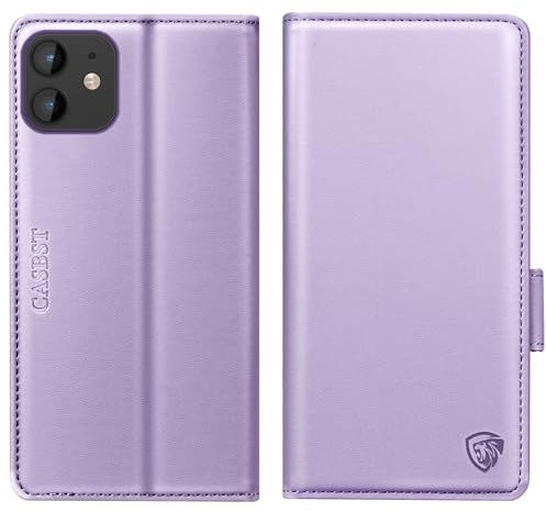 CASBST for iPhone 12 / iPhone 12 Pro Case, Kickstand Flip Leather Wallet Book Case with Card Slots Shockproof Magnetic Closure Protective Phone Case Compatible with iPhone 12/12 Pro - Light Purple